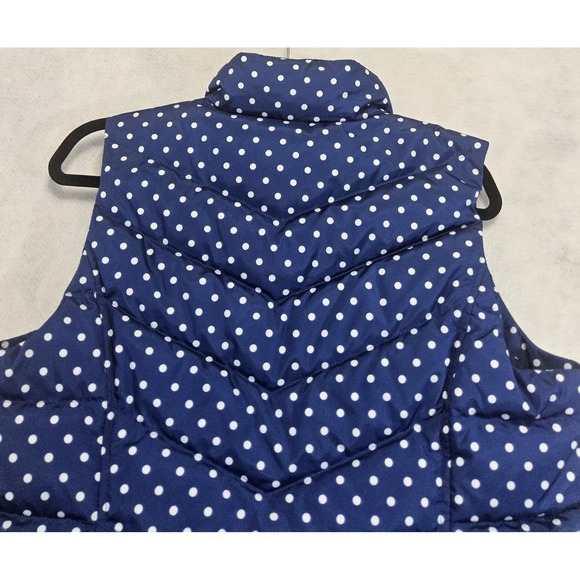 Lands End Down Puffer Vest Womens M P MP 10 Petite Blue White Polka Dot Quilted - Picture 4 of 6